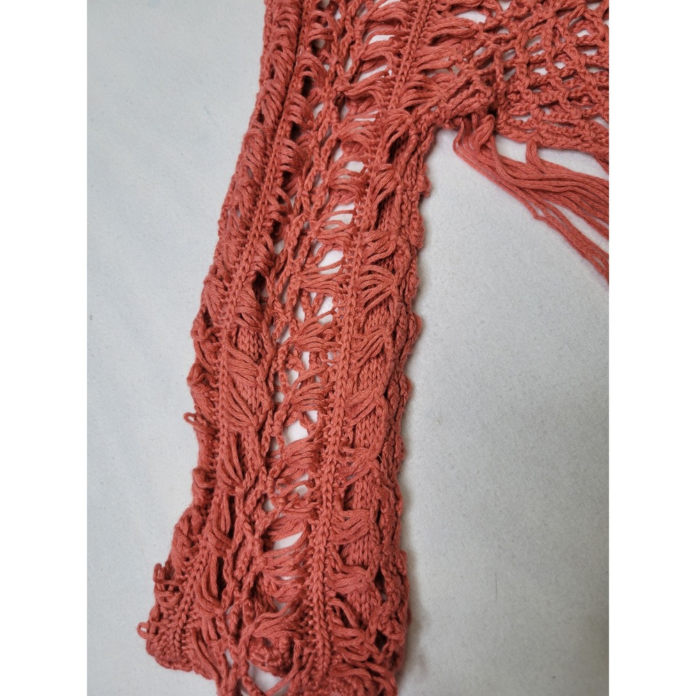 Venus Coral Crochet Knit Fringe Poncho Top Long Sleeve Boho Festival Size M 2920 - Picture 3 of 5